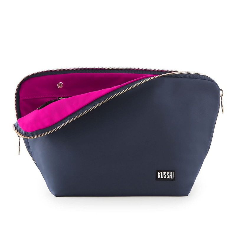 Vacationer Makeup Bag|Navy/Pink|Hot Pink/Teal