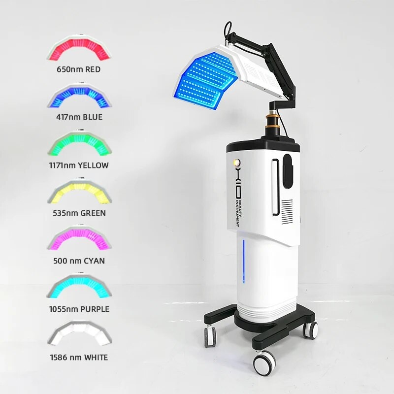 Skin Rejuvenation Anti-Wrinkle LED pdt Bio Light Therapy 7 Shades of Light Facial Salon Machine Adjustable Angle Heigh