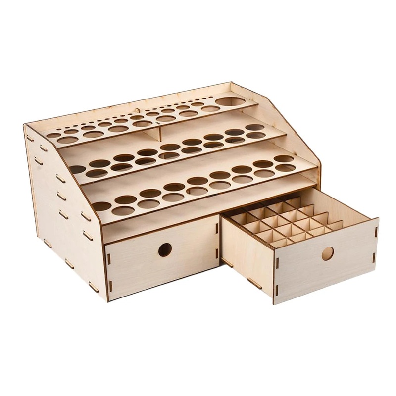 Natural Wooden Paint Bottle Rack Model Organizer Acrylics Paint Storage Stand Holder Box Hobby Art Supplies–36x24x18.5cm