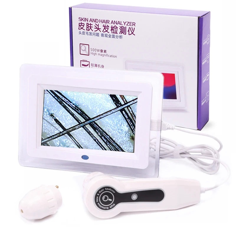 Skin Analyzer 7 inch 50X/200X Magnifying Scepter Analyzer 500W HD Skin Scanner Hair Follicle Oil Moisture Pigment Tester Scalp