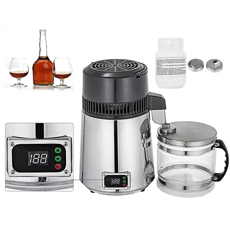 VEVOR Distilled Water Machine 4L Temperature Controlled Water Distiller Safe Health Water Distiller Stainless Steel 110V/220V
