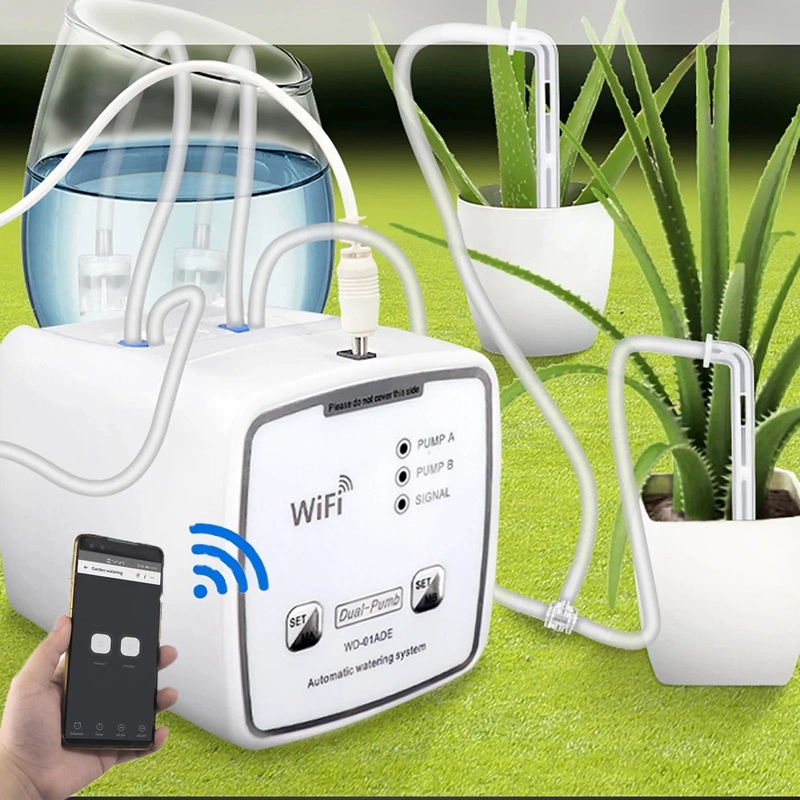 WIFI Intelligent Watering Device Double Pump Timed Automatic Drip Irrigation System Remote APPController for Garden Plant Flower