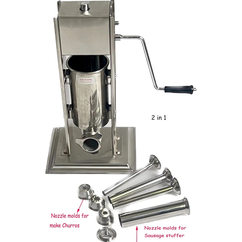 304 stainless steel 3L Manual Churros Maker Machine with 3 size nozzles 2 in 1 sausage stuffer