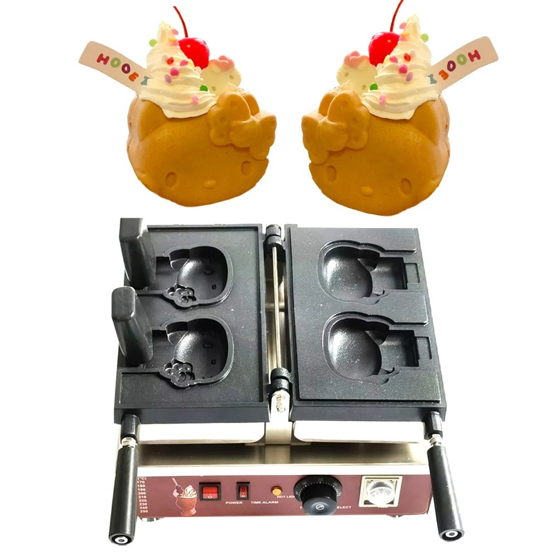 Electric 110v 220v 2pcs Cute Kitty Shaped Waffle Maker Machine Cute Cartoon Waffle Making Machine
