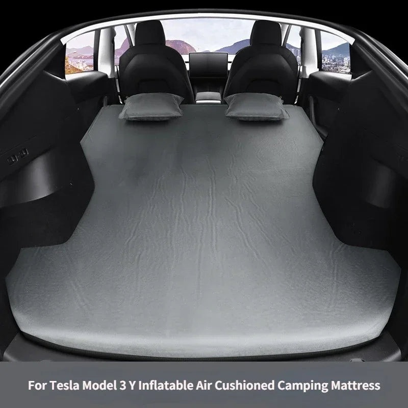 For Tesla Model 3 Model Y 2017-2024 Inflatable Air Mattress Outdoor Camping Inflatable Special Suede Fabric Car Travel Bed