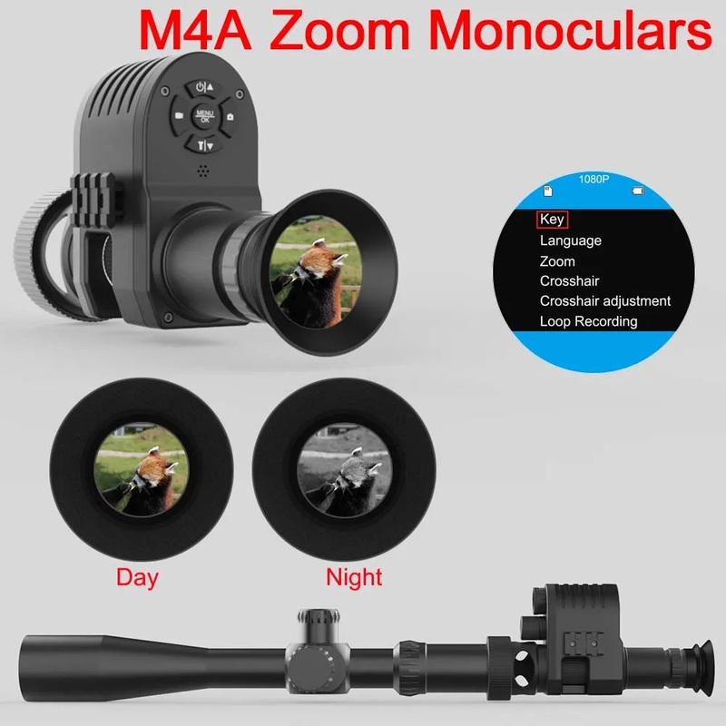 M4A Night Vision Telescope 1080p HD Hunting Camera 4X Zoom Monoculars Camcorder Rear Scope Add on Attachment with Built-in 850nm