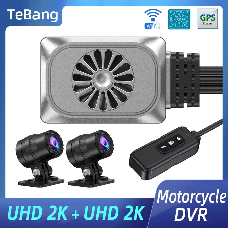 Motorcycle Camera WiFi No Screen Ultra HD 2K + 2K GPS Motocycle DVR 1440P Dual Lens Waterproof Moto Dash Cam Recorder