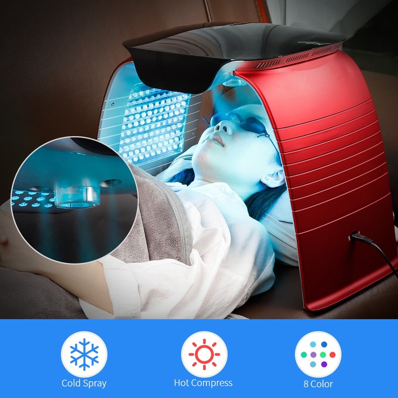 4 in 1 LED Photon Machine Salon 8 LED Colors Mask Cold Nano Spray Moisturizing Hot Compress UV Light Absorb Ca+ SkinRejuvenation