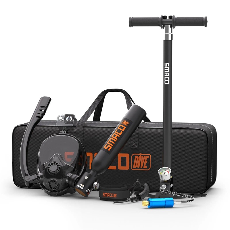 SMACO Scuba Tank with Scuba Mask 0.5L can provide approximately 6 minutes of underwater breathing at a diving depth of 30 feet.