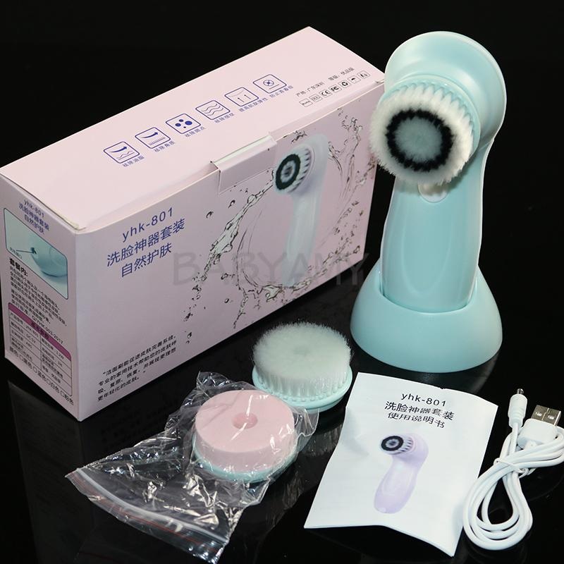 3 head / set of multi-function electric facial cleanser USB rechargeable face cleaning brush machine facial skin care tools blue