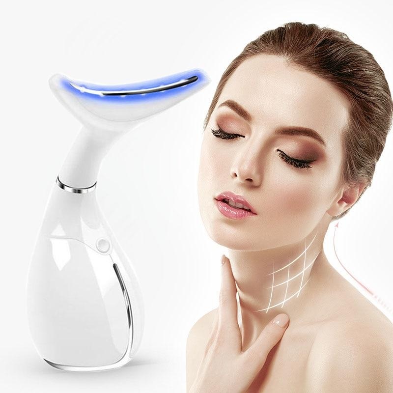 Neck Skin Care Beauty Instrument LED Photon Vibration Neck Lifting Skin Tighten Anti Wrinkle Remove Massager Device