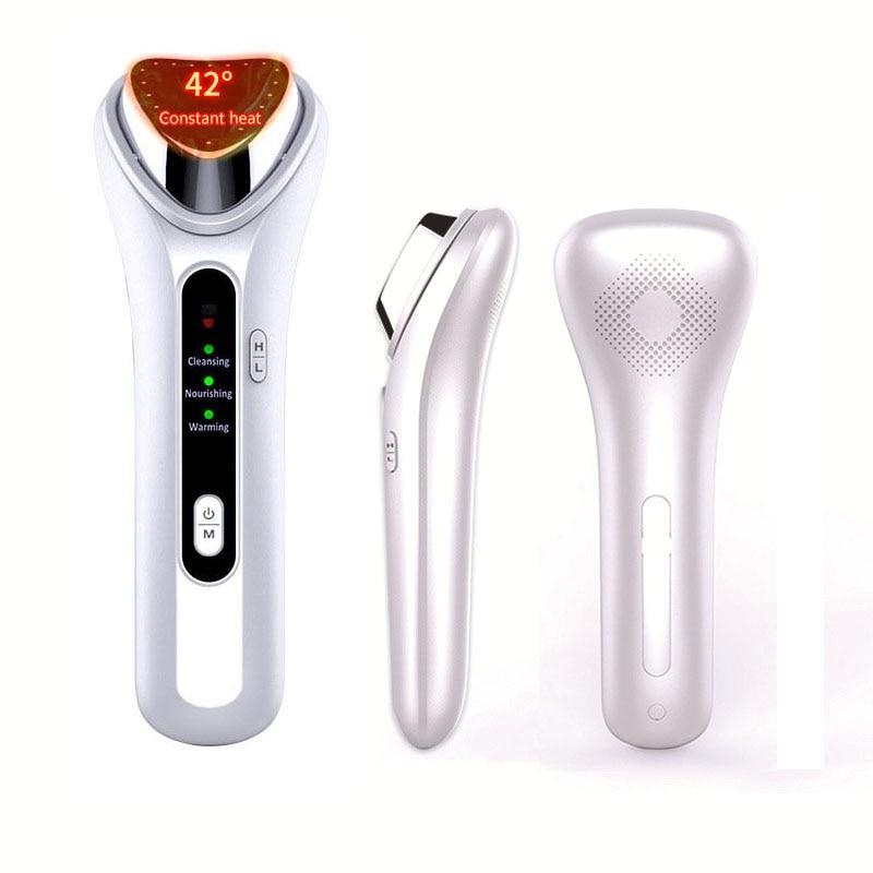 NEW Facial Warm Hot Therapy Massager Ultrasonic Face Lifting Ion Vibration Deep Clean Moisturize Wrinkle Removal Skin Tightening