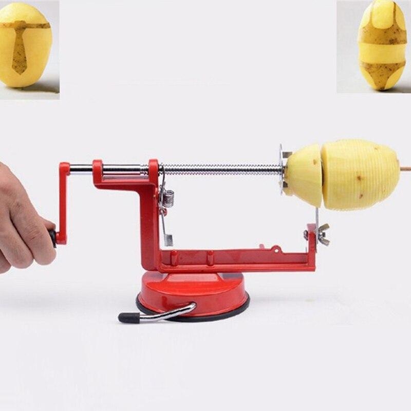 Potato Twist Slicer Stainless Steel Kitchen Accessories Spiral Chip Slicer Manual Cutting Machine Red Metal
