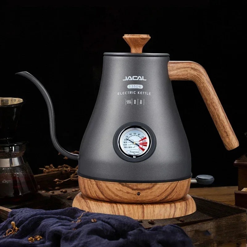 220v 110v 1L Electric Kettle 304 Stainless Steel Gooseneck Spout Pour-Over Coffee Pot Slim Teapot With Thermometer
