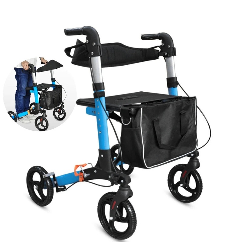 Elderly Disabled Rehabilitation Walking Assist Rollator Walker Aluminum Alloy Folding Pulley Training Mobility Aid Household