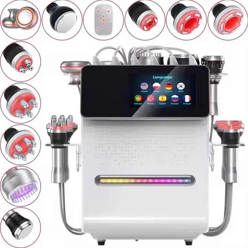 Newest 2025 80K 11 in 1 radiofrequency vacuum RF ultrasonic fat cavitation machine salon beauty equipment with laser pad