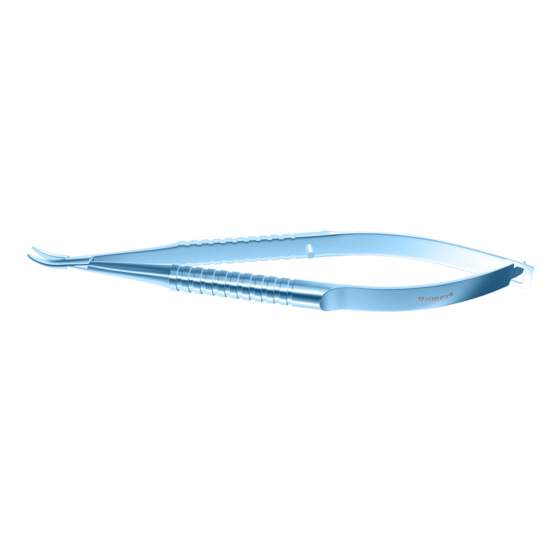 049R 8-031T Barraquer Needle Holder, 12.00 mm Standard Jaws, Curved, without Lock, Medium Size, Length 115 mm, Titanium