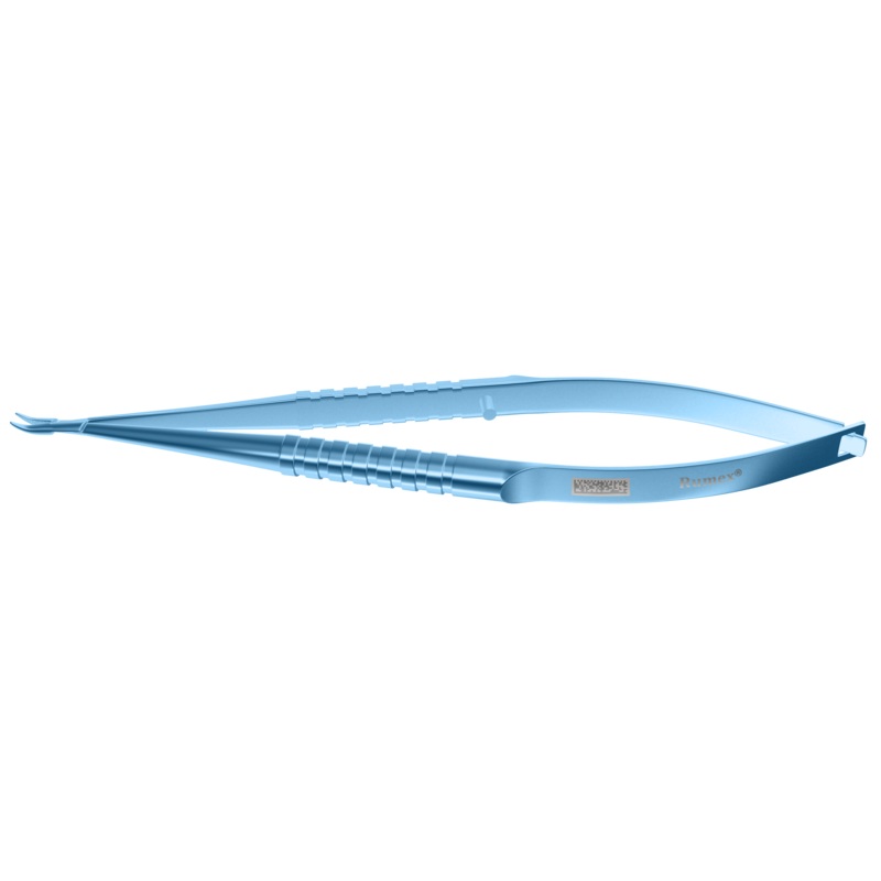 052R 8-025T Barraquer Needle Holder, 8.00 mm Extra Fine Jaws, Curved, without Lock, Small Size, Length 100 mm, Titanium