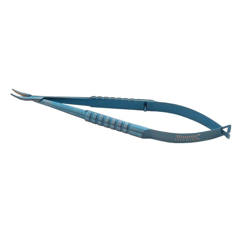 082R 8-011T Barraquer Needle Holder, 12.00 mm Standard Jaws, Curved, without Lock, Small Size, Length 100 mm, Titanium