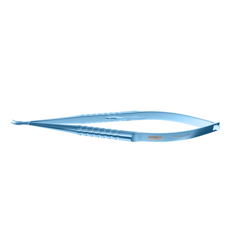 192R 8-024T Barraquer Needle Holder, 8.00 mm Extra Fine Jaws, Curved, with Lock, Small Size, Length 100 mm, Titanium