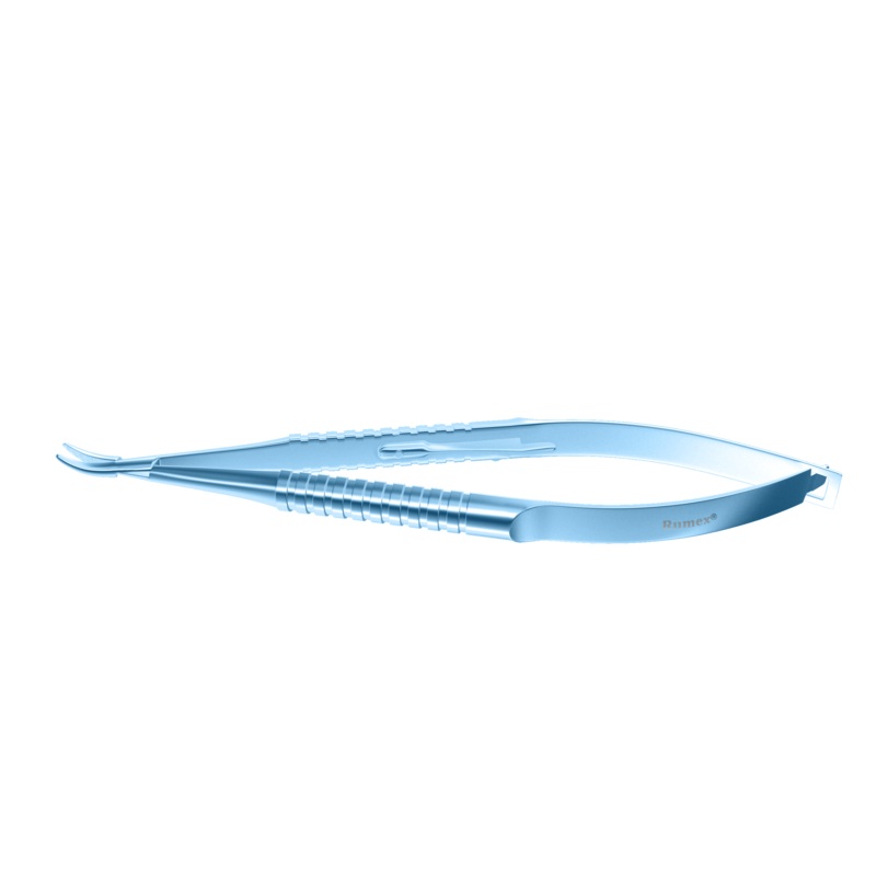 209R 8-030T Barraquer Needle Holder, 12.00 mm Standard Jaws, Curved, with Lock, Medium Size, Length 115 mm, Titanium