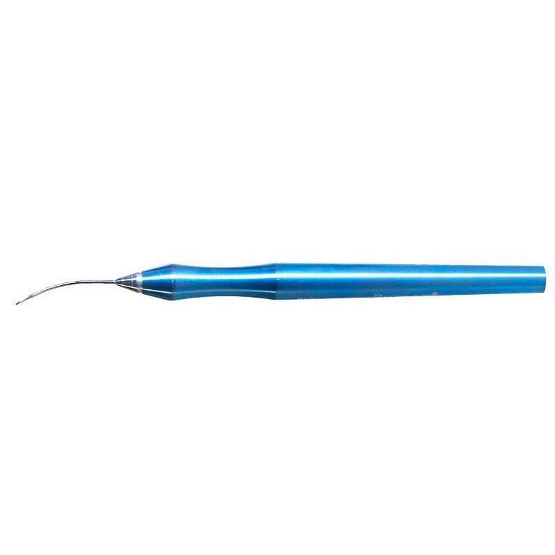 015R 7-081 Irrigation Handpiece for Bimanual Technique, Curved, 21 Ga, Two Ports on Side 0.35 mm, Length 104 mm, Titanium Handle
