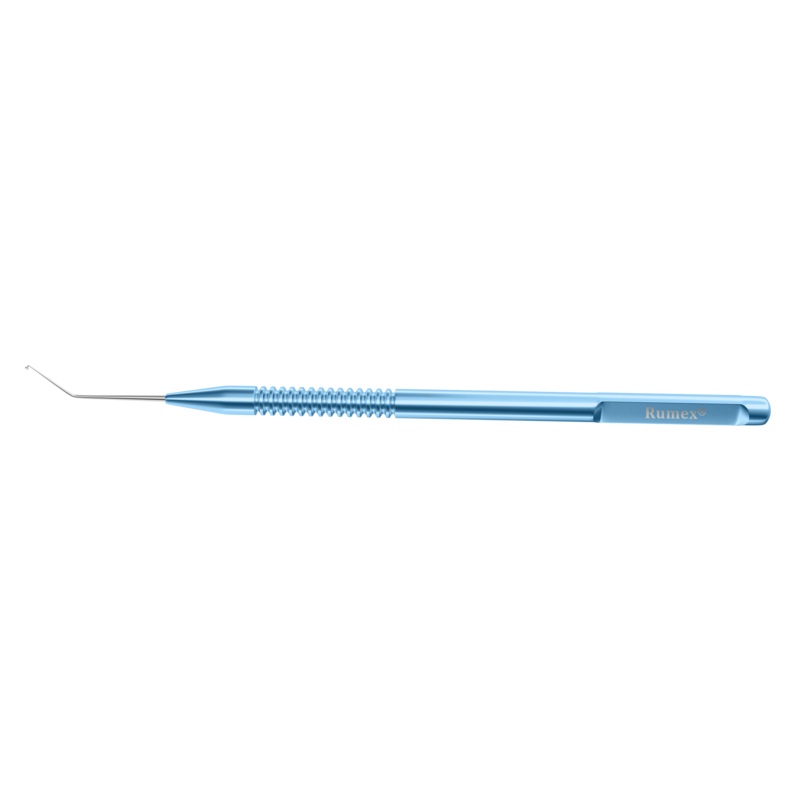 227R 5-031 Rumex Lens Manipulator, Button-Shaped Tip 0.45 mm, Angled, Length 122 mm, Round Titanium Handle