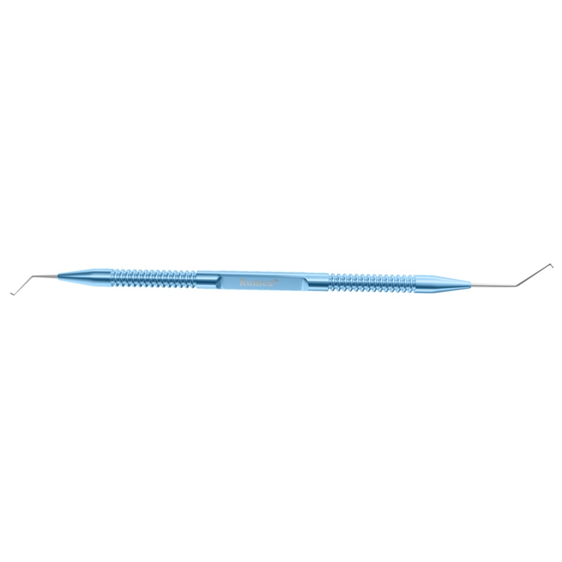 318R 7-079 Double Phaco Spatula (Small Pupil Snapper Hook & Micro Finger), Length 132 mm, Round Titanium Handle