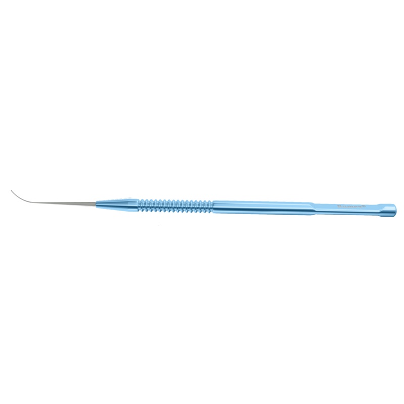 708R 7-070 Koch Nucleus Spatula, Curved, Duck Bill Tips with Notches, Length 122 mm, Round Titanium Handle