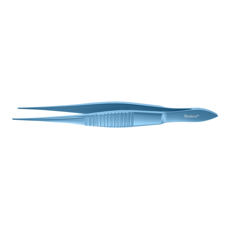837R 4-138T Elsching Superior Rectus Forceps, 1×2 teeth, 0.50 mm, Straight Shafts, Flat Serrated Handle, Length 108 mm, Titanium