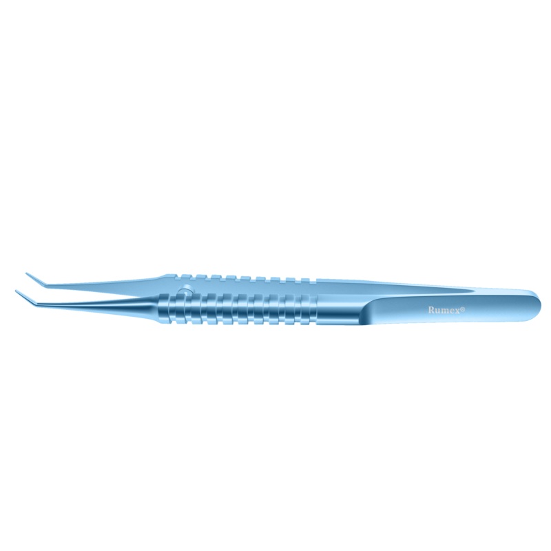 974R 4-1851T Tennant Angled Tying Forceps, Extra-Delicate Tips, for 9-0 to 11-0 Sutures, Round Handle, Length 107 mm, Titanium
