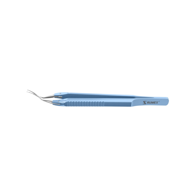 013R 4-0395 Capsulorhexis Forceps with Scale (2.50/5.00 mm), Cross-Action, for 1.50 mm Incisions, Curved Stainless Steel Jaws (8.50 mm), Short Lever (16.00 mm), Medium (91 mm) Flat Titanium Handle, Length 110 mm