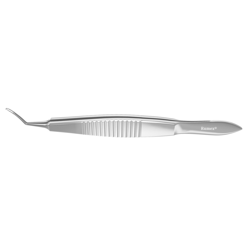 142R 4-032S Small-Incision Capsulorhexis Forceps with Limiter, Cystotome Tips, Curved Micro-Thin Jaws, Fits through 2.00 mm Incision, Flat Handle, Length 105 mm, Stainless Steel