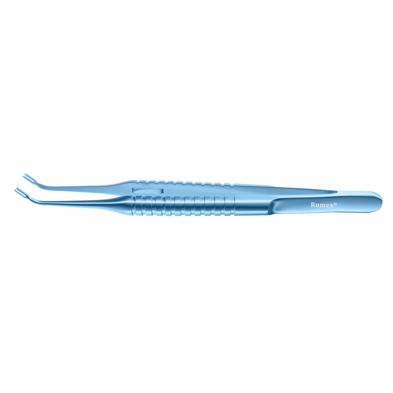 188R 4-0814T Pollack Corneal Transplantation Fixation Forceps, Curved, Round Handle, Length 112 mm, Titanium