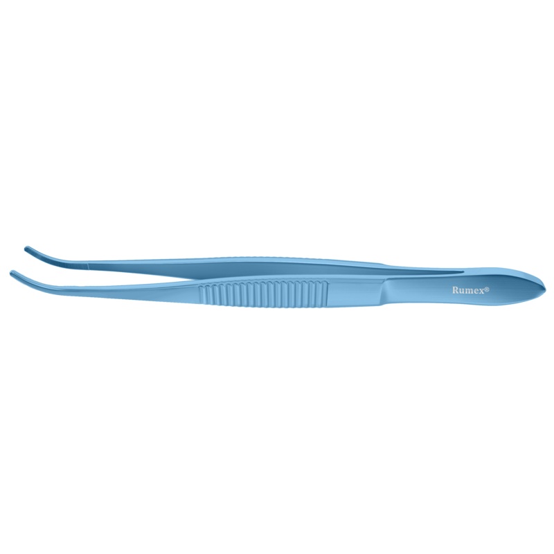 280R 4-072T Dressing Forceps with Delicate Serrations, 12.00 mm Serrated Tips, Curved, Flat Handle, Length 100 mm, Titanium