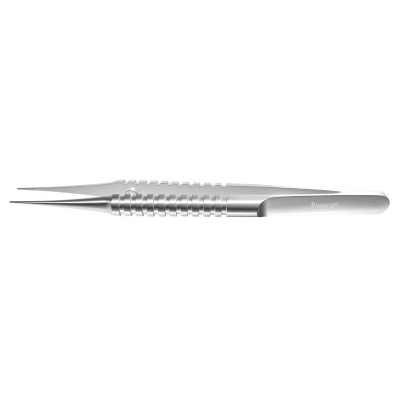308R 4-070S Dressing Forceps with Delicate Serrations, 6.00 mm Serrated Tips, Straight, Round Handle, Length 108 mm, Stainless Steel