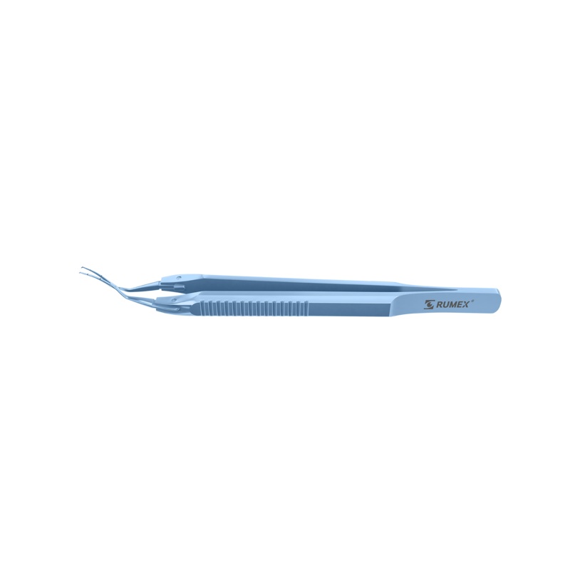 654R 4-0395T Capsulorhexis Forceps with Scale (2.50/5.00 mm), Cross-Action, for 1.50 mm Incisions, Curved Titanium Jaws (8.50 mm), Short Lever (16.00 mm), Medium (91 mm) Flat Titanium Handle, Length 110 mm