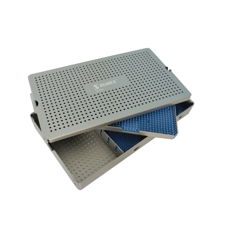 999R 18-333 Aluminum Sterilization Tray with Silicone Mat, Double Level + Open Section, 37522045 mm, 14.758.751.75