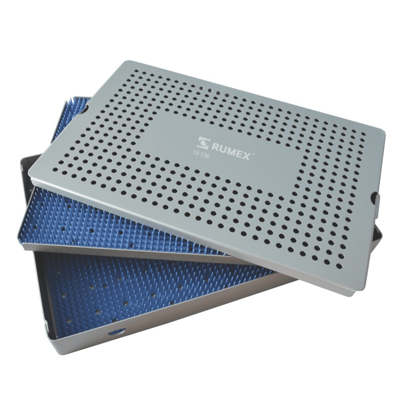 999R 18-336 Aluminum Sterilization Tray with Silicone Mat, Double Level, 39026540 mm, 15.510.51.5