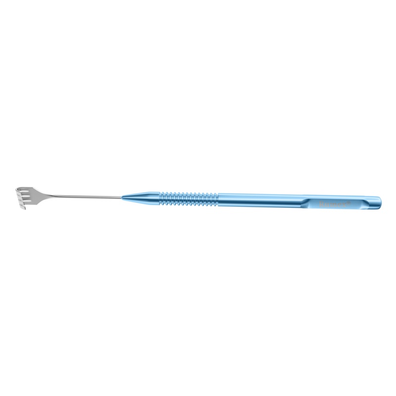 333R 10-014 Knapp Lacrimal Sac Retractor, Blunt 4 x 8.00 mm Four Prongs Tip, Round Serrated Handle, Length 140 mm, Round Titanium Handle