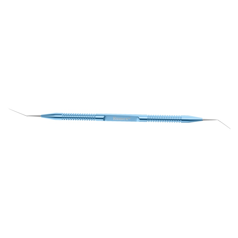 381R 13-050 Castroviejo Double-Ended Cyclodialysis Spatula, 0.50 mm Width, 10.00 mm & 15.00 mm Blades, Length 136 mm, Round Titanium Handle