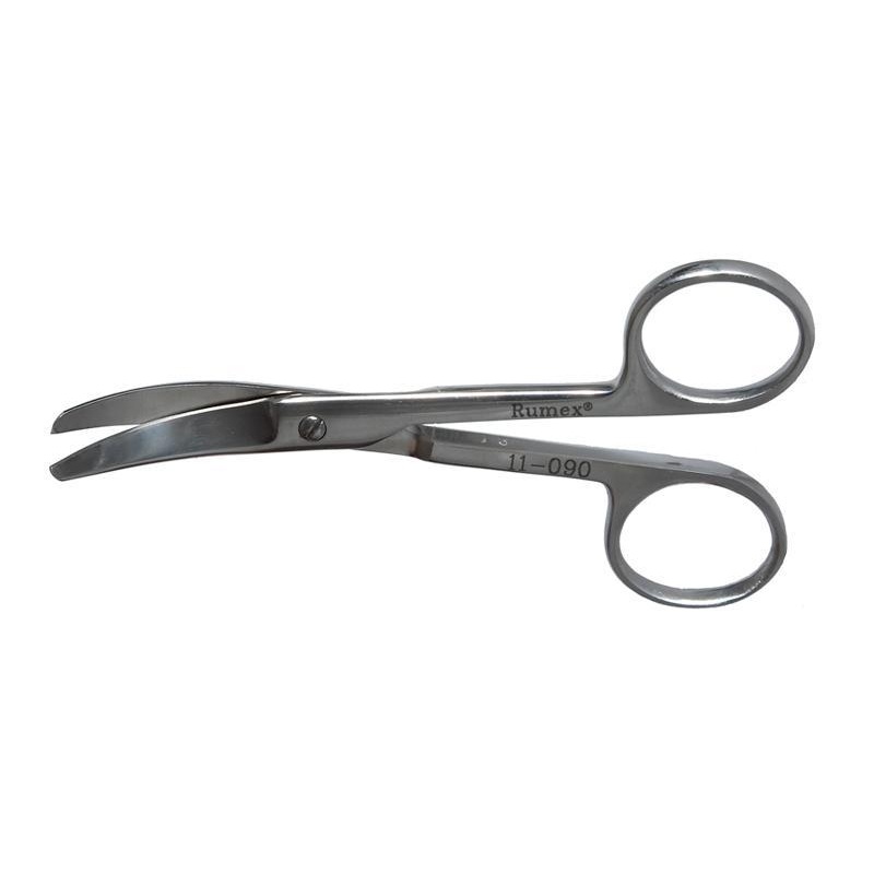 452R 11-090S Curved Enucleation Scissors, Blunt Tips, 38 mm Blades from Midscrew to Tip, Ring Handle, Length 128 mm, Stainless Steel