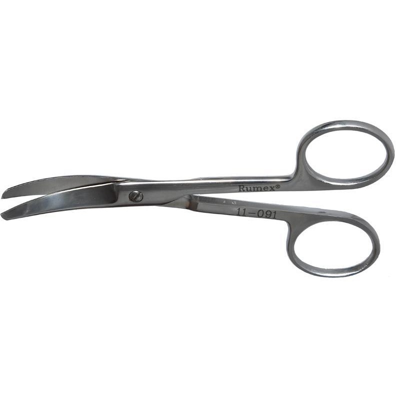 585R 11-091S Curved Enucleation Scissors, Blunt Tips, 45 mm Blades from Midscrew to Tip, Ring Handle, Length 130 mm, Stainless Steel