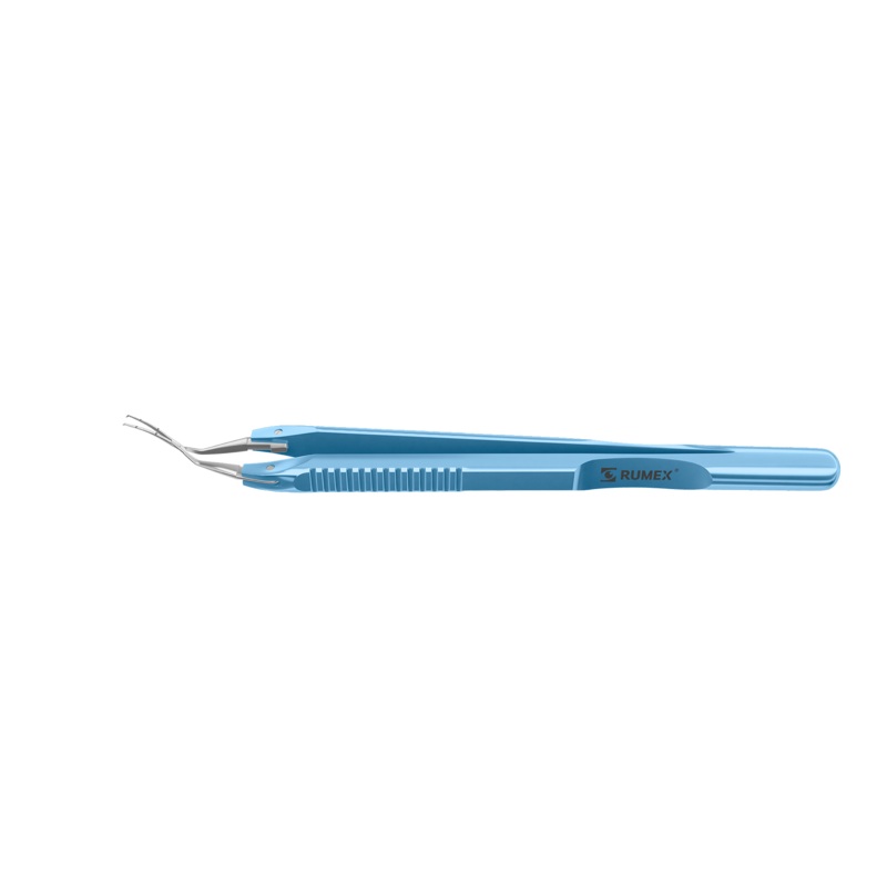 999R 4-0395/LF Capsulorhexis Forceps with Scale (2.50/5.00 mm), Cross-Action, for 1.50 mm Incisions, Curved Stainless Steel Jaws (8.50 mm), Short Lever (16.00 mm), Long (101 mm) Flat Titanium Handle, Length 120 mm