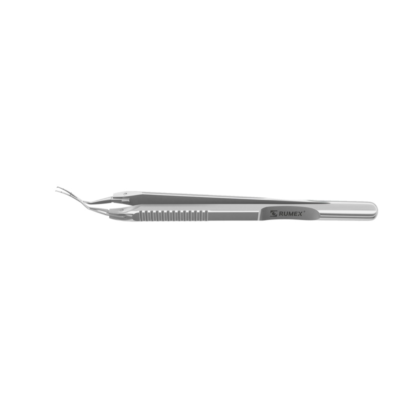 999R 4-0395/LFS Capsulorhexis Forceps with Scale (2.50/5.00 mm), Cross-Action, for 1.50 mm Incisions, Curved Stainless Steel Jaws (8.50 mm), Short Lever (16.00 mm), Long (101 mm) Flat Stainless Steel Handle, Length 120 mm