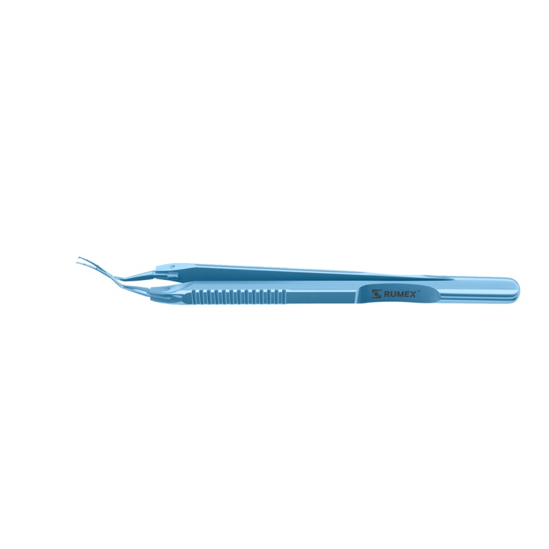 999R 4-0395/LFT Capsulorhexis Forceps with Scale (2.50/5.00 mm), Cross-Action, for 1.50 mm Incisions, Curved Titanium Jaws (8.50 mm), Short Lever (16.00 mm), Long (101 mm) Flat Titanium Handle, Length 120 mm