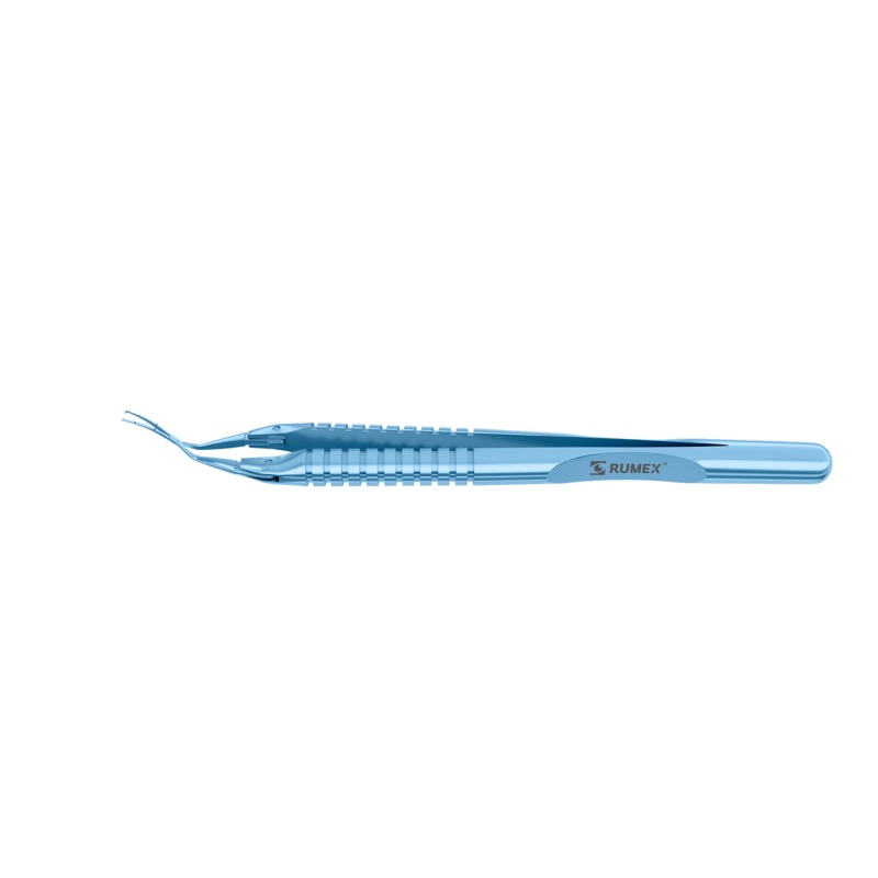 999R 4-0395/LRT Capsulorhexis Forceps with Scale (2.50/5.00 mm), Cross-Action, for 1.50 mm Incisions, Curved Titanium Jaws (8.50 mm), Short Lever (16.00 mm), Long (101 mm) Round Titanium Handle, Length 120 mm