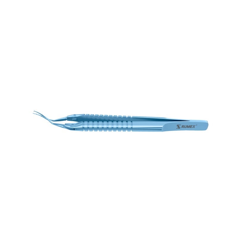 999R 4-0395/MRT Capsulorhexis Forceps with Scale (2.50/5.00 mm), Cross-Action, for 1.50 mm Incisions, Curved Titanium Jaws (8.50 mm), Short Lever (16.00 mm), Medium (91 mm) Round Titanium Handle, Length 110 mm
