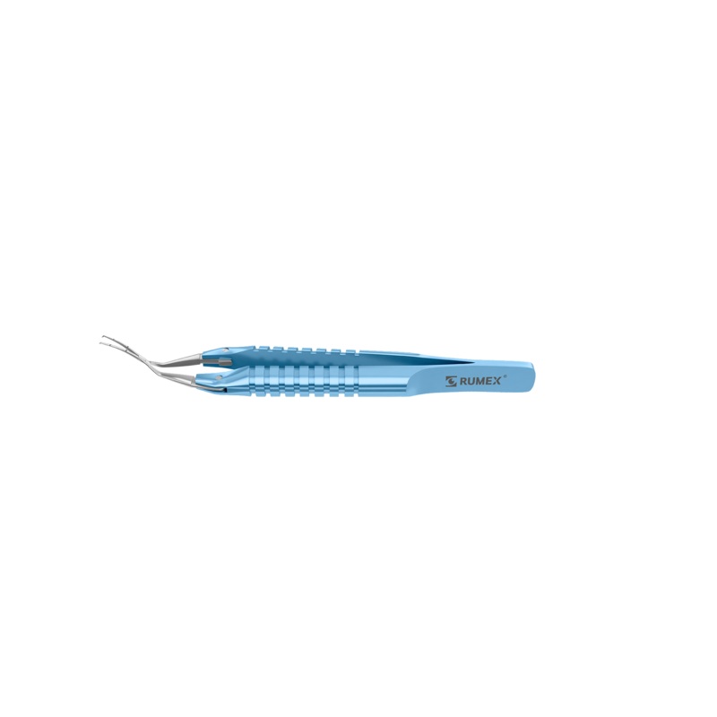 999R 4-0395/SR Capsulorhexis Forceps with Scale (2.50/5.00 mm), Cross-Action, for 1.50 mm Incisions, Curved Stainless Steel Jaws (8.50 mm), Short Lever (16.00 mm), Short (71 mm) Round Titanium Handle, Length 90 mm
