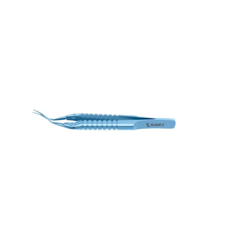 999R 4-0395/SRT Capsulorhexis Forceps with Scale (2.50/5.00 mm), Cross-Action, for 1.50 mm Incisions, Curved Titanium Jaws (8.50 mm), Short Lever (16.00 mm), Short (71 mm) Round Titanium Handle, Length 90 mm